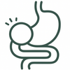 Icon of a stomach with an upset stomach symbol on a white background