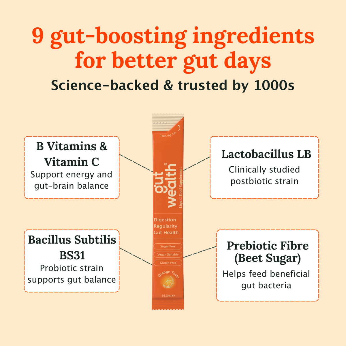 Gut Wealth Liquid Supplement 14 Pack Retail