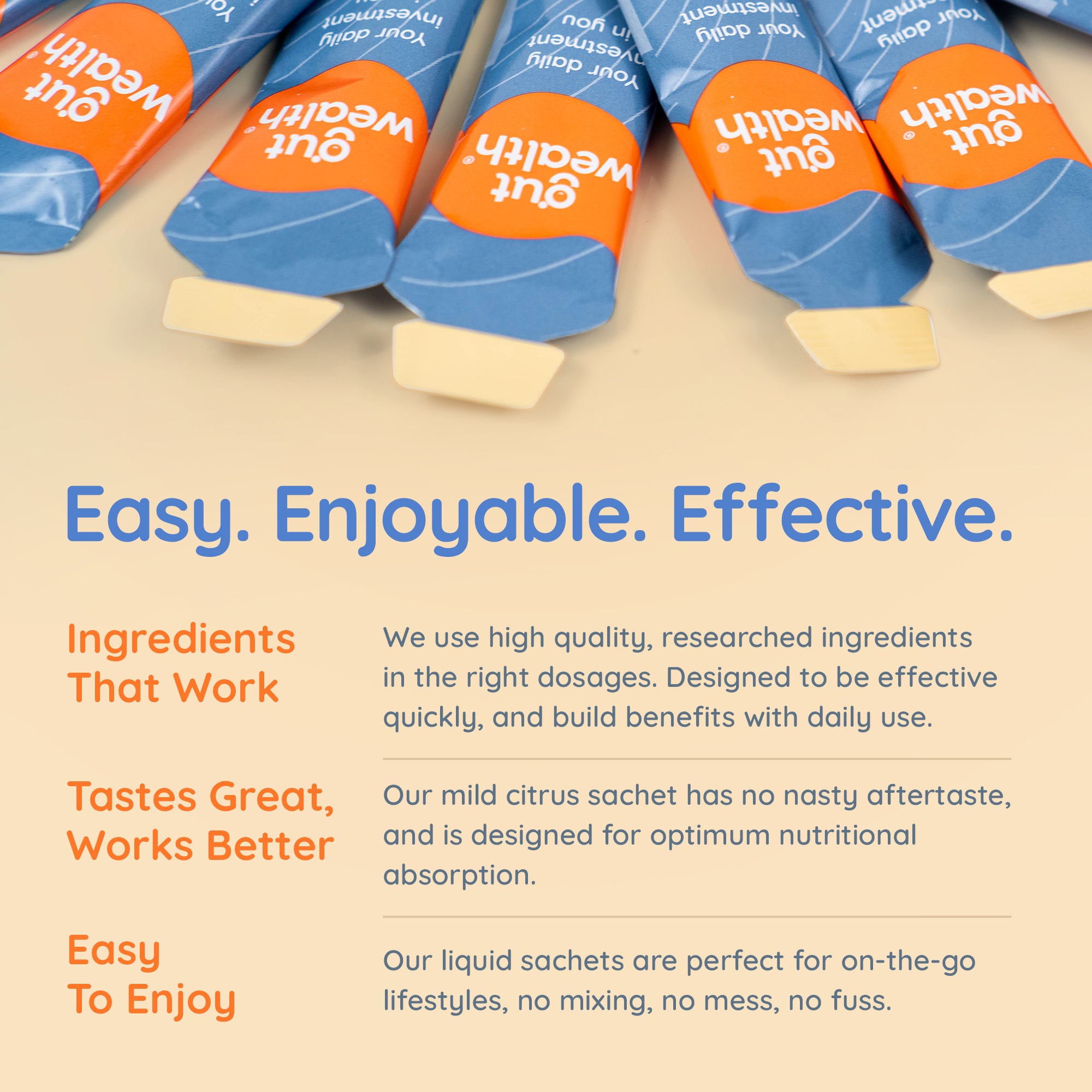 Gut Wealth® daily liquid supplement calms digestive upset, improves bowel regularity and reduces bloating