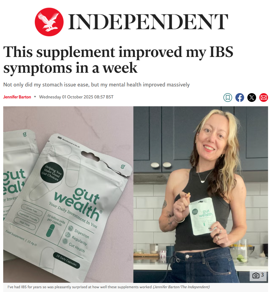 Gut Wealth featured in The Independent - October 2025 press coverage for IBS symptom relief