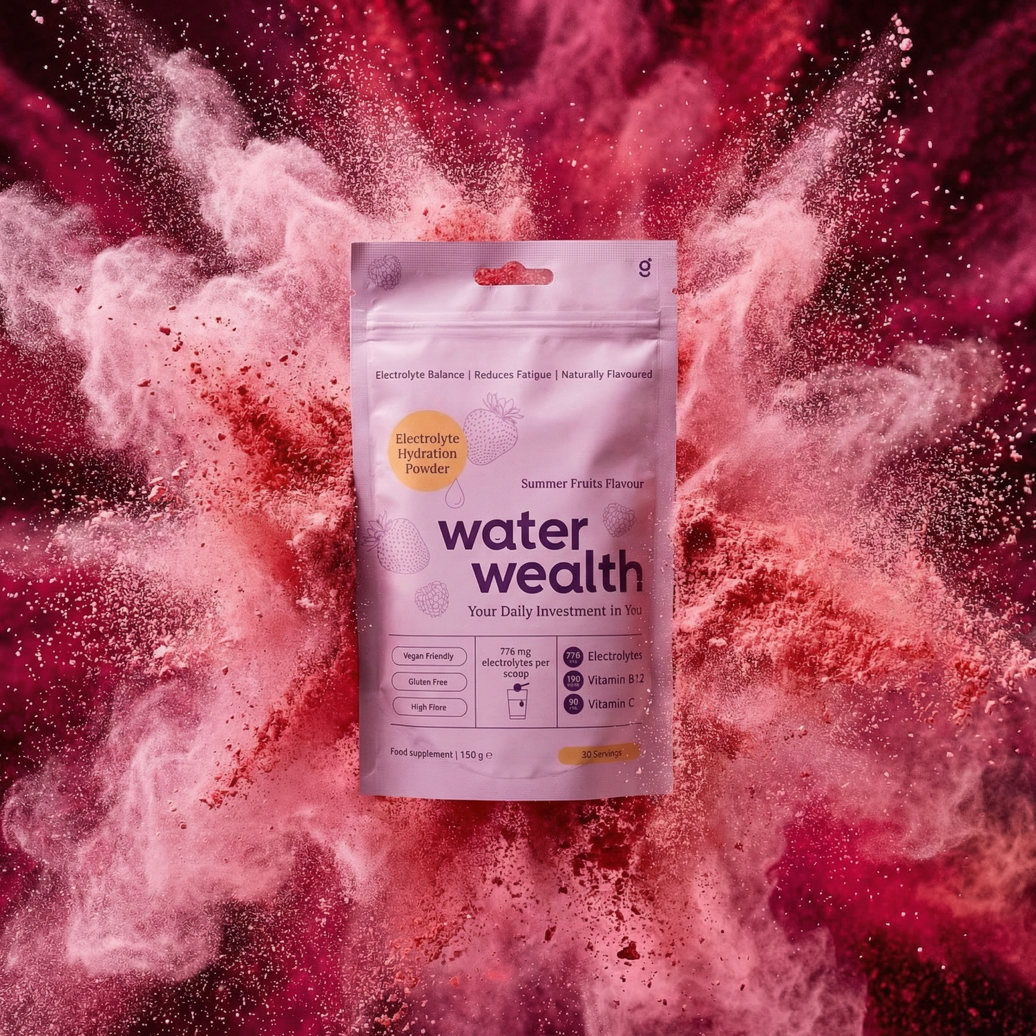 Water Wealth electrolyte hydration powder summer fruits flavour - gut health electrolyte supplement with Vitamin B12 and Vitamin C